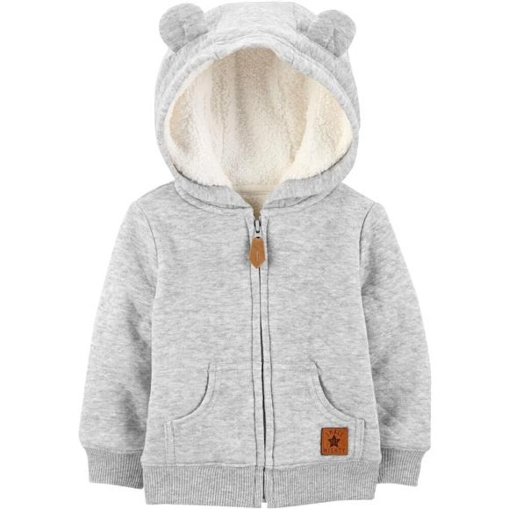 Kids Baby Gray Hooded Sweater Jacket with‎ Sherpa Lining for Infants Newborn